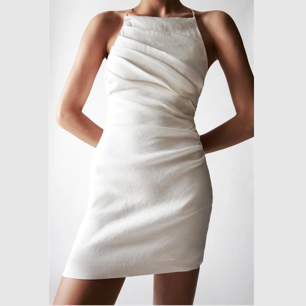 

Летняя женская одежда 2021 ZA, элегантное льняное платье с открытой спиной, плиссированная подвеска, RA 9479095 9479/095