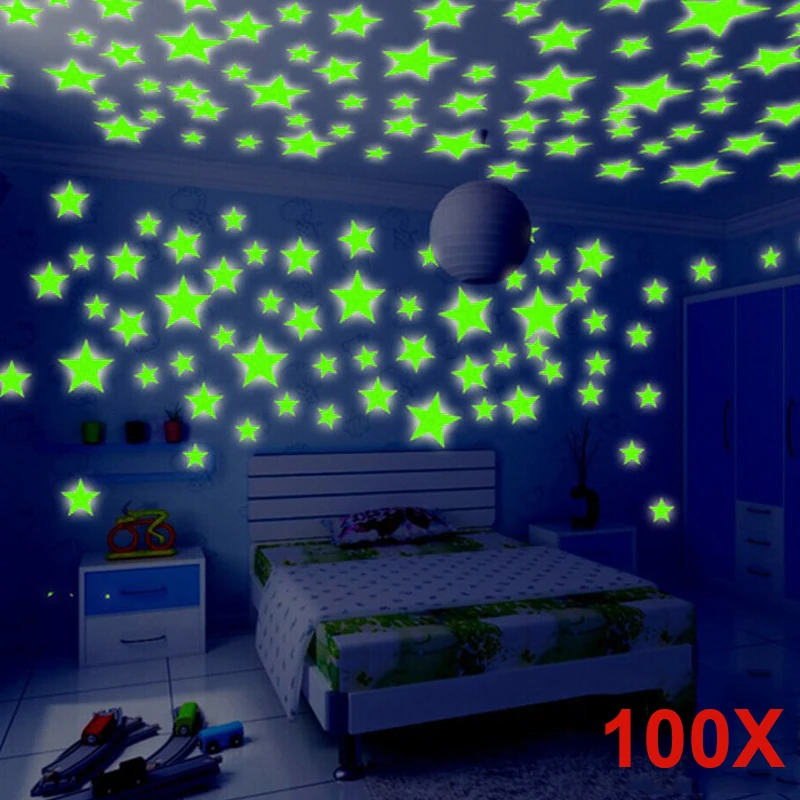 

100pcs Home Decor Wall Decals Glow Color Stars Luminous Fluorescent Wall Stickers for Kids Nursery Rooms DSS899