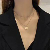 double layer titanium steel round brand necklace ins simple cold wind high sense of niche design sense clavicle chain necklace