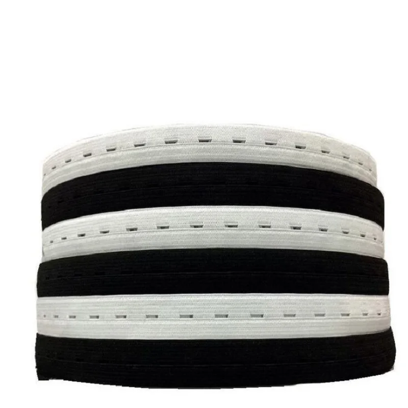 Ленточная тесьма для рукоделия с кнопочной дыркой, эластичная, вязаная, шириной 20 мм, белого/черного цвета.