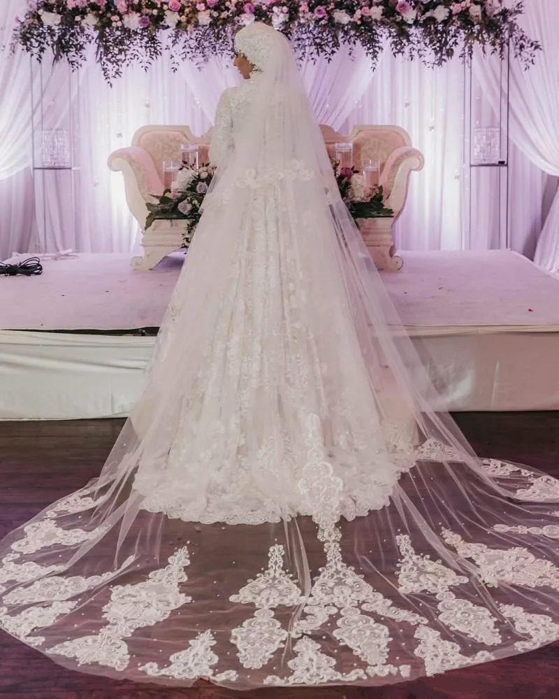 Новое поступление мусульманские свадебные вуали сетки верхний край декорирован