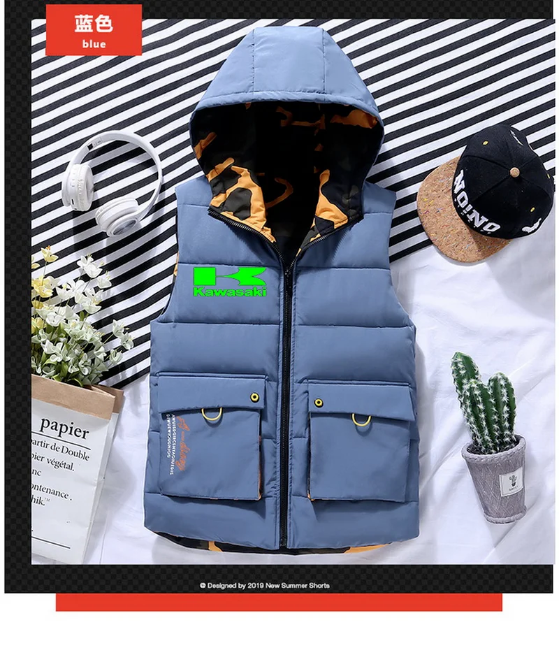 

Kawsaki - Motorcycle logo design men's new winter vest men's jacket double-sided wearable coat