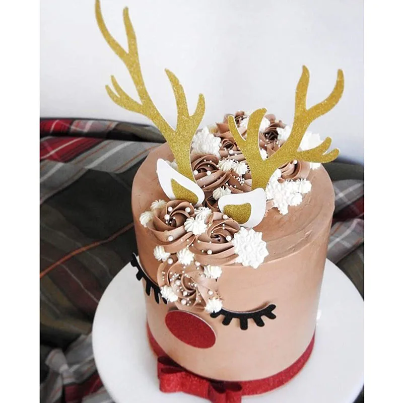 1 набор рожки для торта блестящие рождественские олени Топпер с ресницами носом