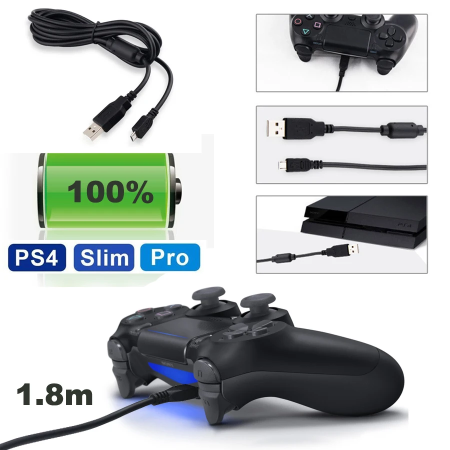 Беспроводной контроллер PS4 Slim Pro с USB кабелем для зарядки и передачи данных 1 8
