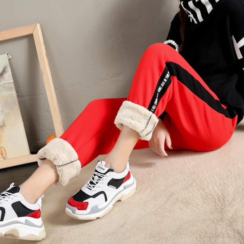 2018 зимние повседневные женские спортивные брюки корейские модные плотные теплые