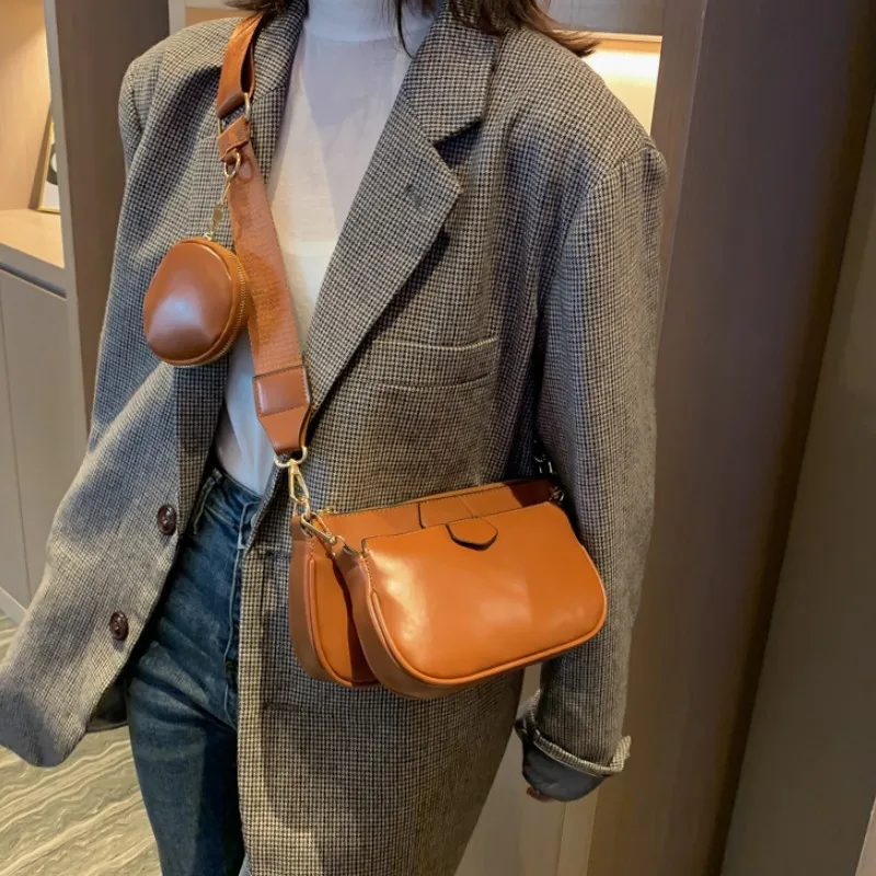 

3Pcs/Set Pu Leather Women Fashion Messenger Bag Clutch Bag Purse Ladies Girls Cell Phone Pocket Zipper Crossbody Shoulder Bags