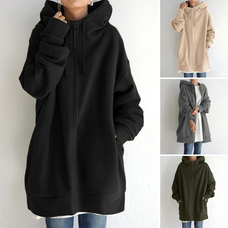Autumn Sweatshirt Coats ZANZEA 2022 Fashion Women Hoodies Long Sleeve Jackets Casual Hooded Outwear Solid Loose Pullovers