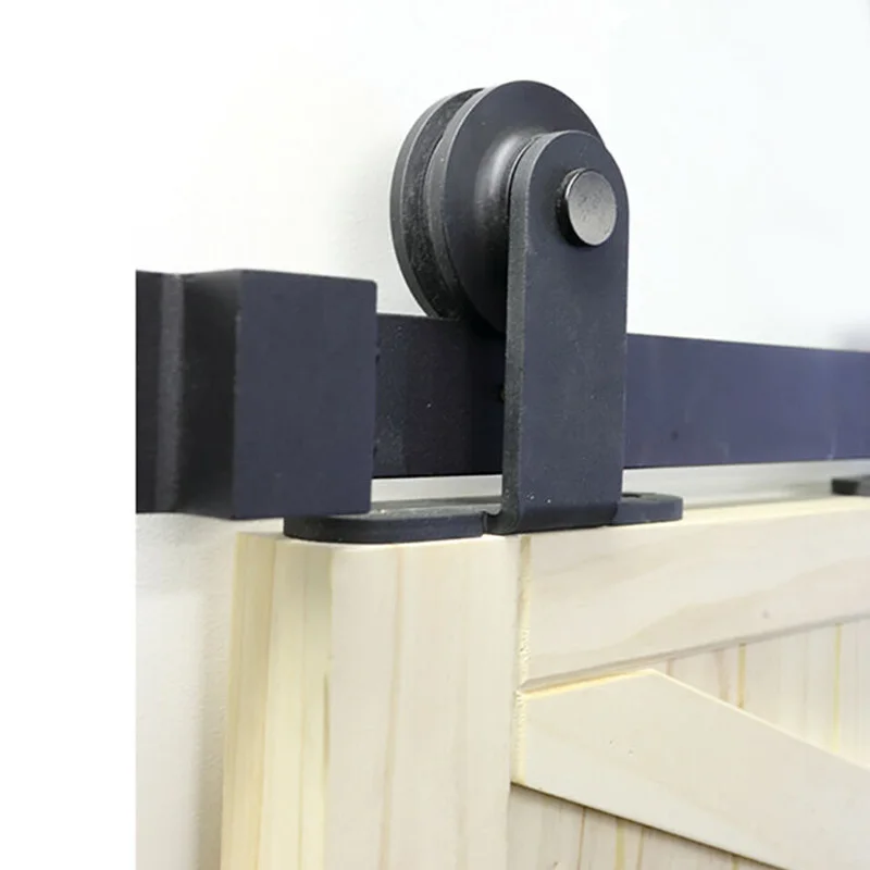 

New Steel Sliding Barn Door Hardware Rollers 2 Pcs Black Hanger Top Mounted Sets