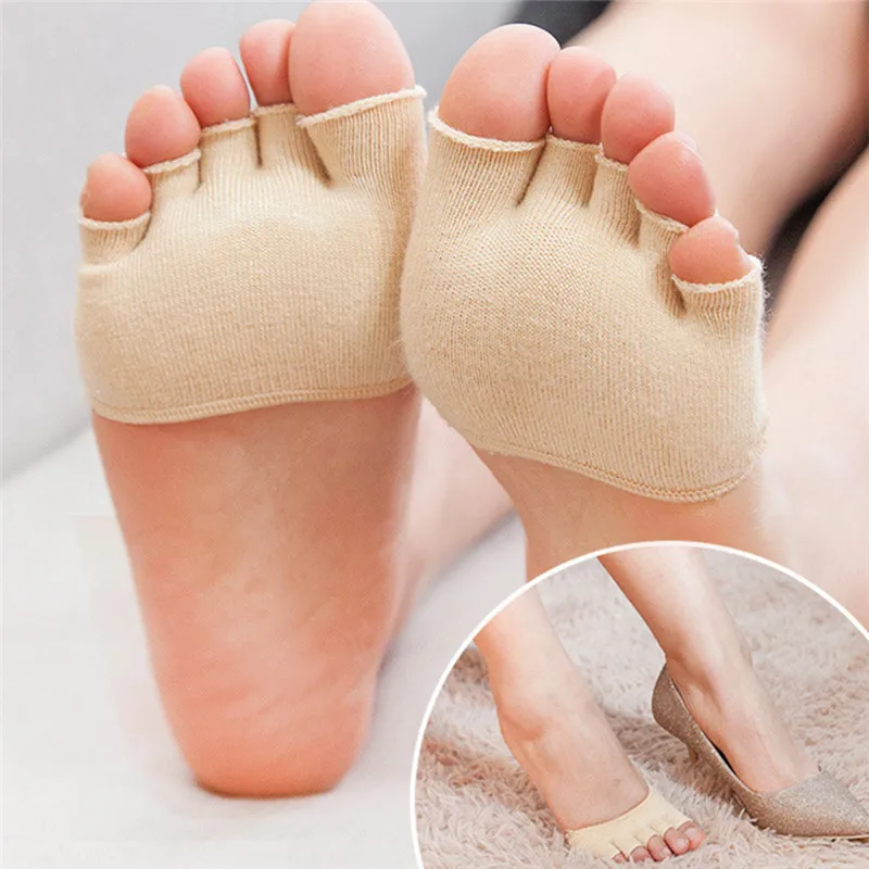 

5Toe Breathable Cotton Sponge Half Insole Pad Invisable Shallow Anti-slip Cushion Metatarsal Forefoot Support Massa Sock