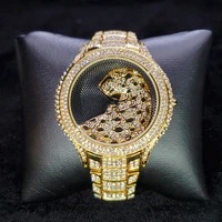missfox 3d leopard mens gold watches 2021 fashion hiphop round black dial man quartz watch waterproof stainless steel watch man