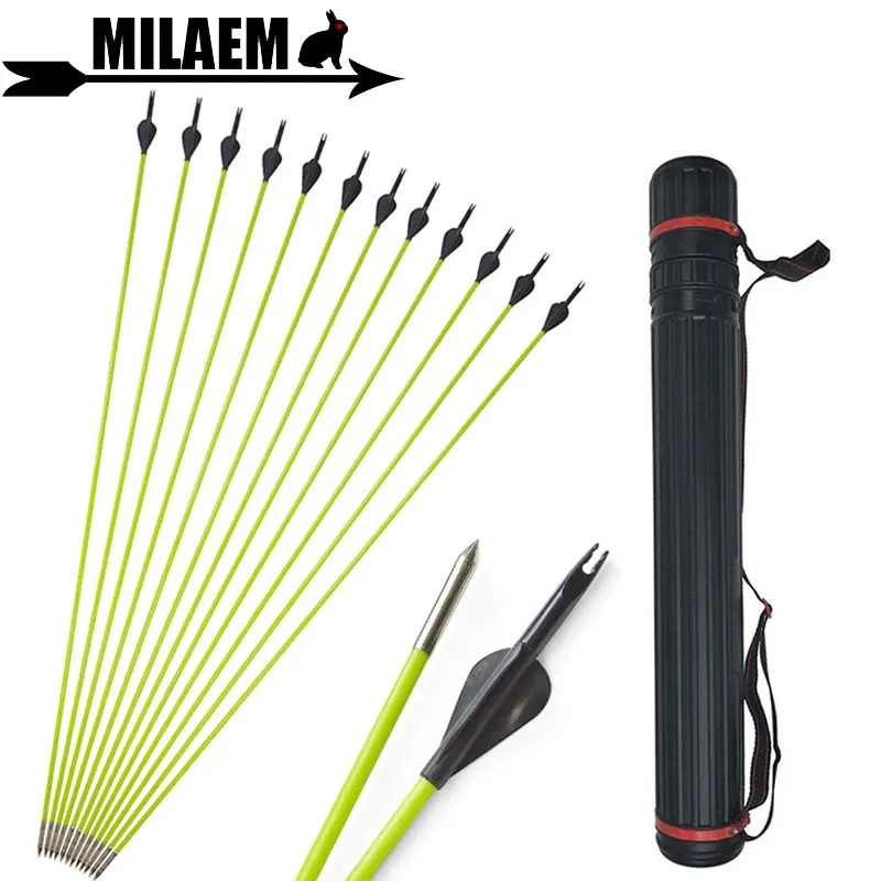 

12pcs 31inch Archery Fiberglass Arrow With Arrow Quiver 80cm OD5mm Fixed Points Spine 600 Recurve Compound Shooting Accessories