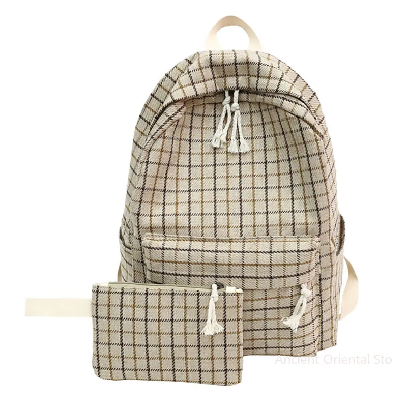 

2set Backpack Canvas Casual Women Backpack Plaid pattern New Teenager Girl School Bags Mochilas Shoulder Bags Mochilas Rucksacks