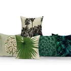 Декоративная декоративная подушка с акварельным рисунком, чехол с зелеными листьями, искусственными растениями, наволочка для дивана, автомобиля, кровати, домашнего декора, наволочка