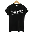 Футболка женская с принтом Нью-Йорка, милая рубашка 90-х годов, повседневная одежда с круглым вырезом, черный и белый цвета, на лето