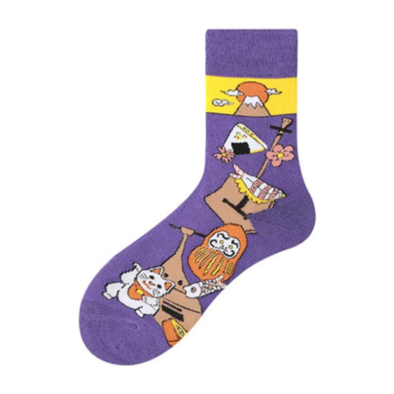 

[HEPOSCKONE]1 Pair Cotton Illustration Print Funny Socks Creative High Quality Fashion Colorful Women Socks Calcetines Skarpetki
