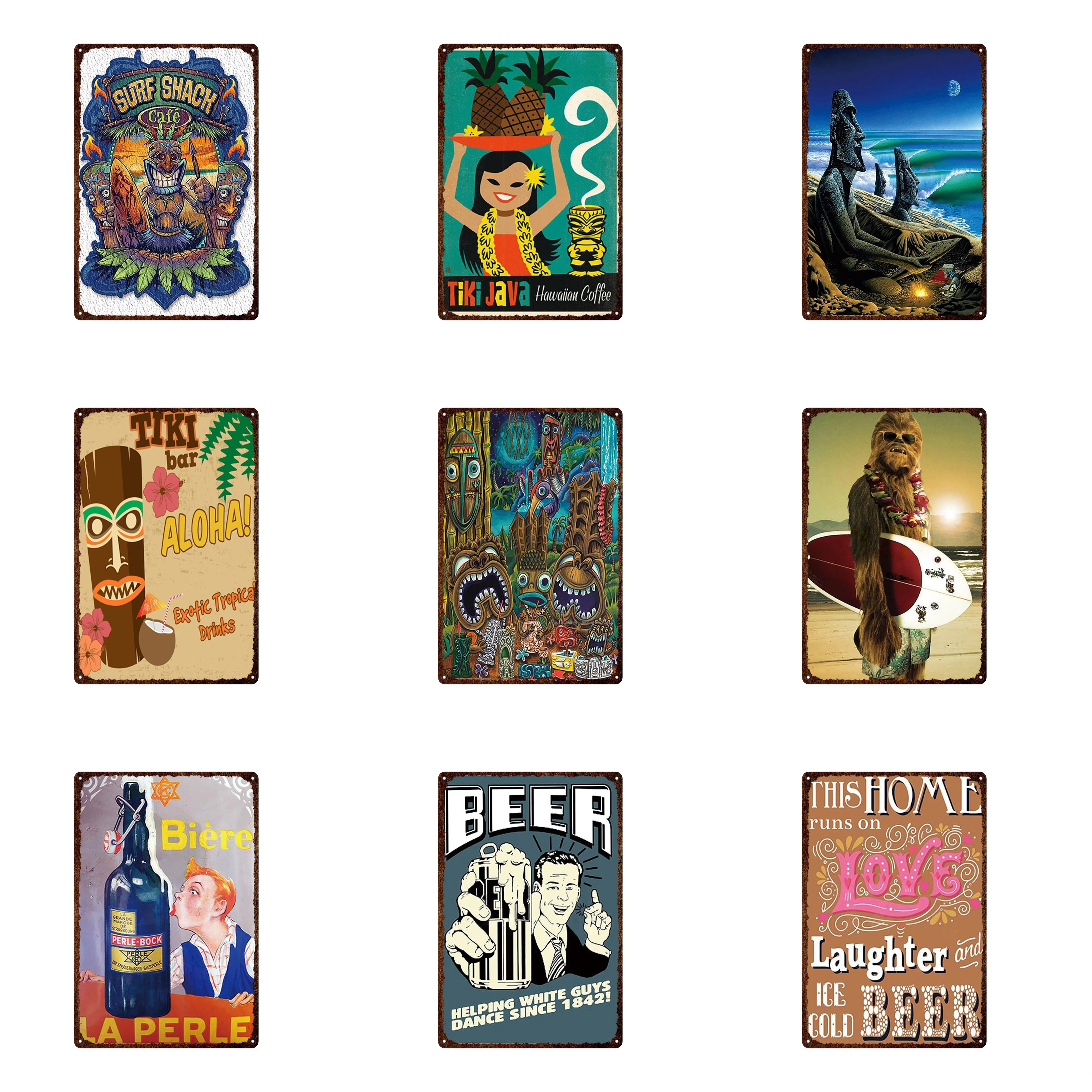 

Tiki Bar Java Hawaiian Laughter Times Friends Tin Signs Estrella Damm Wall Art Iron Painting Pub Plaque Funny Metal Poster Club