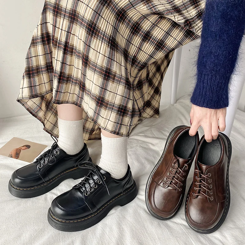 

Туфли дерби женские с круглым носком, лоферы на платформе, меховые, повседневные кожаные кроссовки в британском стиле, криперы, Ретро стиль, ...