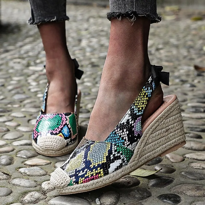 

2021 Summer Wedges Shoes Back Strap Platform Sandals Woman High Heels Snake Pattern Gladiator Sandalias Mujer 2021 Espadrilles