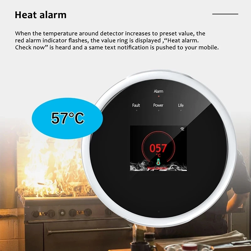 

Smart Home Tuya Smart Wifi Combustible Gas Leak Detector With Temperature Sensor LCD Display USB Power Supply Gas detector