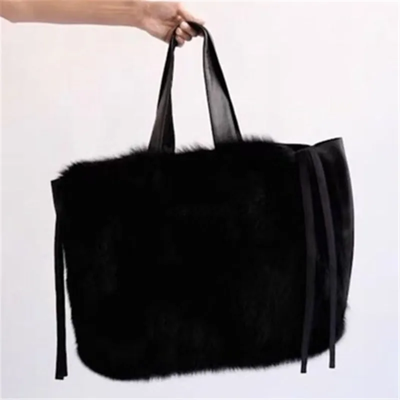 Женские меховые сумки из кроличьей шерсти Bolsa для женщин, зимняя Сумочка, Большая вместительная сумка через плечо, женская сумка с ручкой сверху