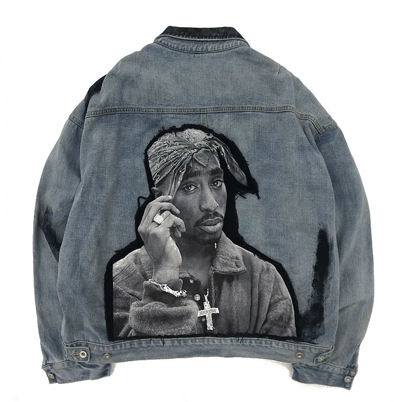 ICPANS хип хоп джинсовая куртка Rap Rapper 2PAC Tupac Shakur Лоскутная галстук краска