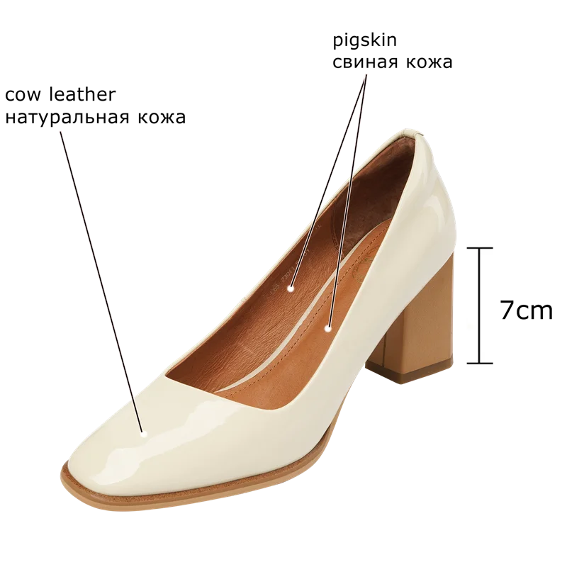 

ALLBITEFO Round Toe Natural Genuine Leather Pigskin Insole Women Heels Shoes Thick Heel Fashion Leather Women High Heel Shoes