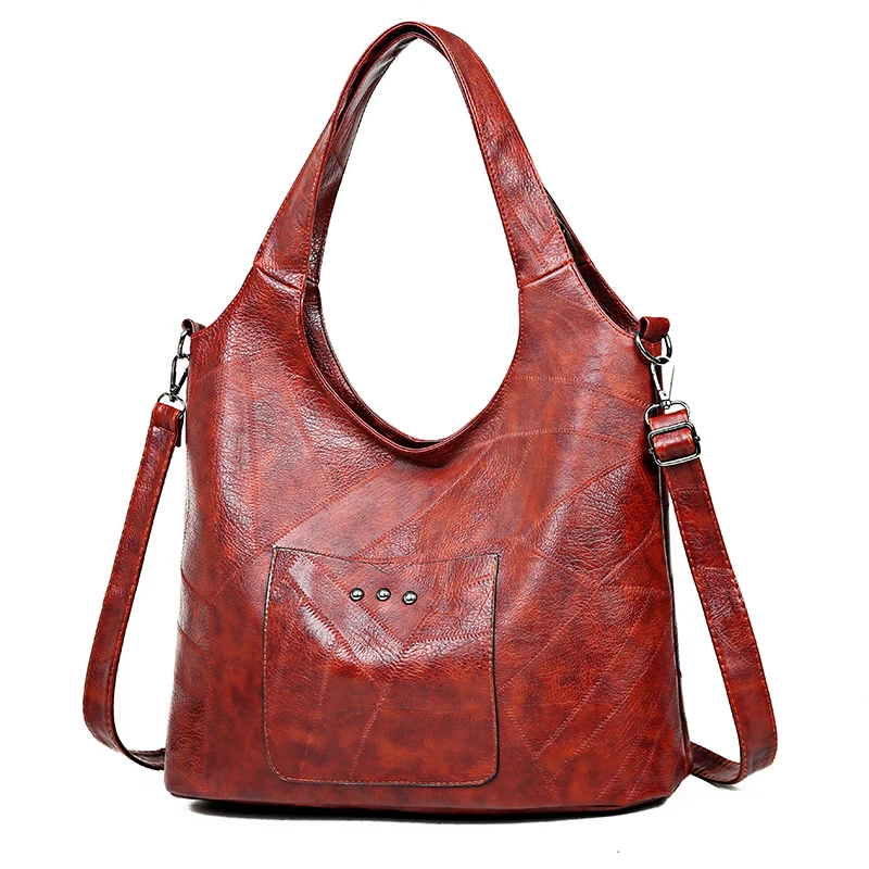 Vintage Women Shoulder Bags Female Handbags Soft Patchwork Leather Crossbody Messenger Bag Ladies Large Casual Totes Hobos bag | Багаж и