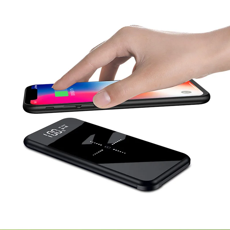 QI Беспроводное зарядное устройство power Bank 10000 мАч светодиодный дисплей внешний аккумулятор power bank для iPhone 8 X Max samsung Note 8 Xiaomi