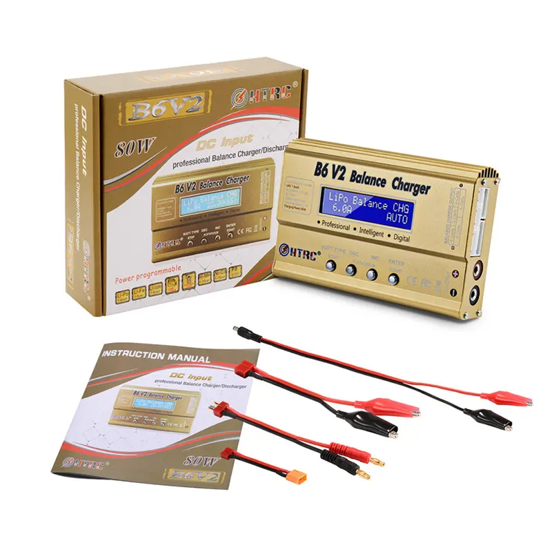 Gold no Adapter HTRC Imax B6 V2 80 Вт 6A RC баланс зарядное устройство для LiIon/LiFe/NiCd/NiMH/высокая мощность Батарея LiHV 15 в 6A адаптер переменного тока IMAX зарядное устройство - Цвет: Gold no Adapter
