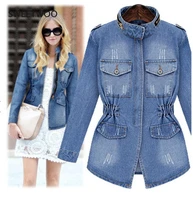 2021 autumn new style european and american fan washed retro wild old slim fit womens waist denim jacket