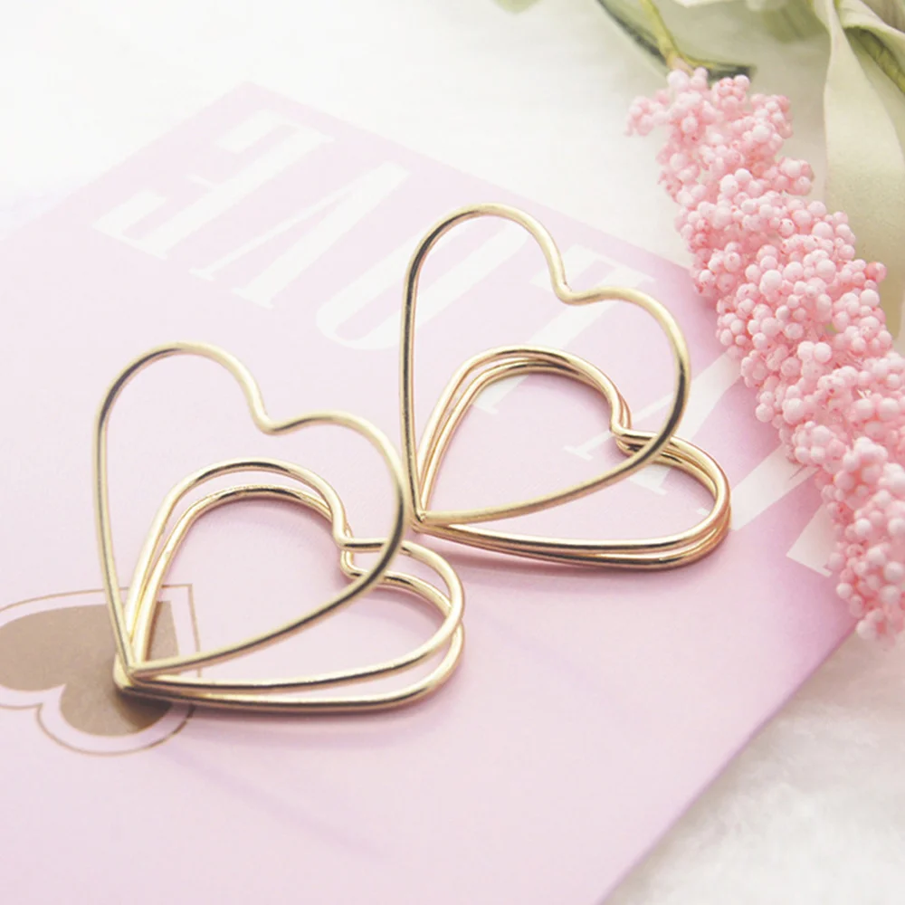 

20pcs Metal Double Layer Love Shaped Memo Clips Business Cards Holders (Golden)