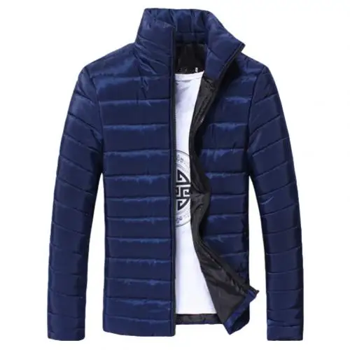 Navy Blue Ветрозащитная зимняя куртка, зимняя куртка s, мужские однотонные Цветные парки со стоячим воротником, парки с длинным рукавом, теплое хлопковое пальто, куртка - Color: Navy Blue