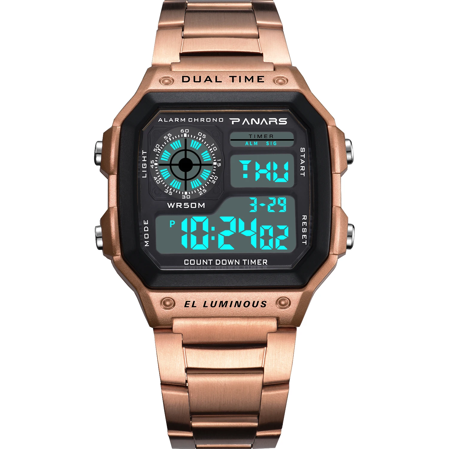 Rose Gold SYNOKE, мужские часы, спортивные, цифровые часы, отсчет, водонепроницаемые, часы из нержавеющей стали, деловые, наручные часы, мужские, цифровые часы, часы - Цвет: Rose Gold