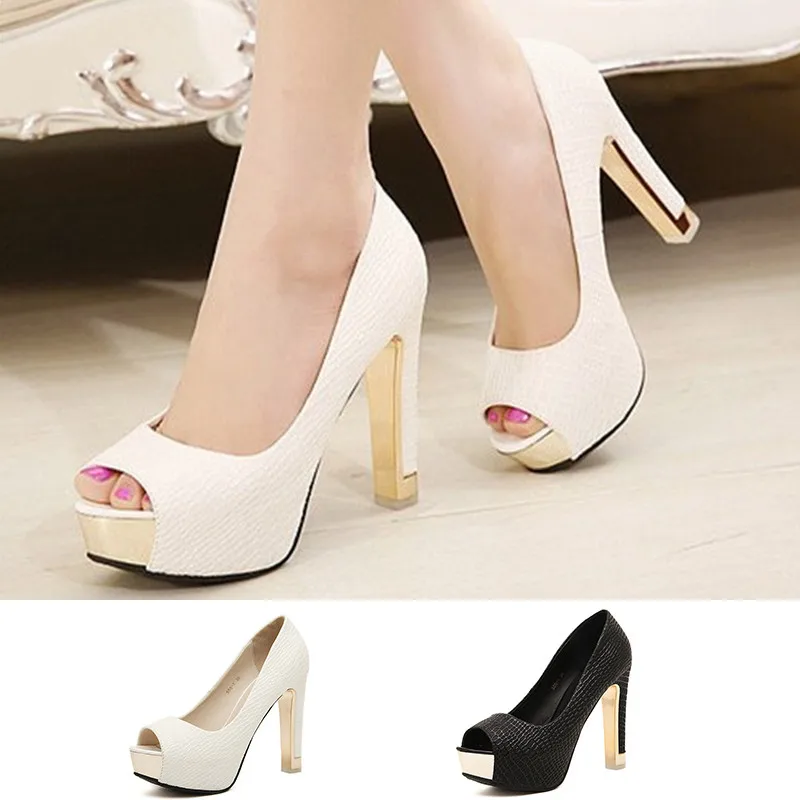 

LIN KING Sexy Women Pumps Classic Peep Toe High Heel Shoes Square Thick Heel Platform Shoes Summer Lady Nightclubs Party Shoes