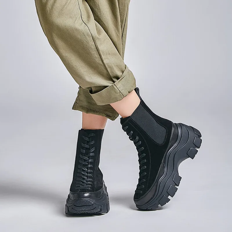 Женские ботильоны из натуральной кожи ASUMER на шнуровке с круглым носком плоской