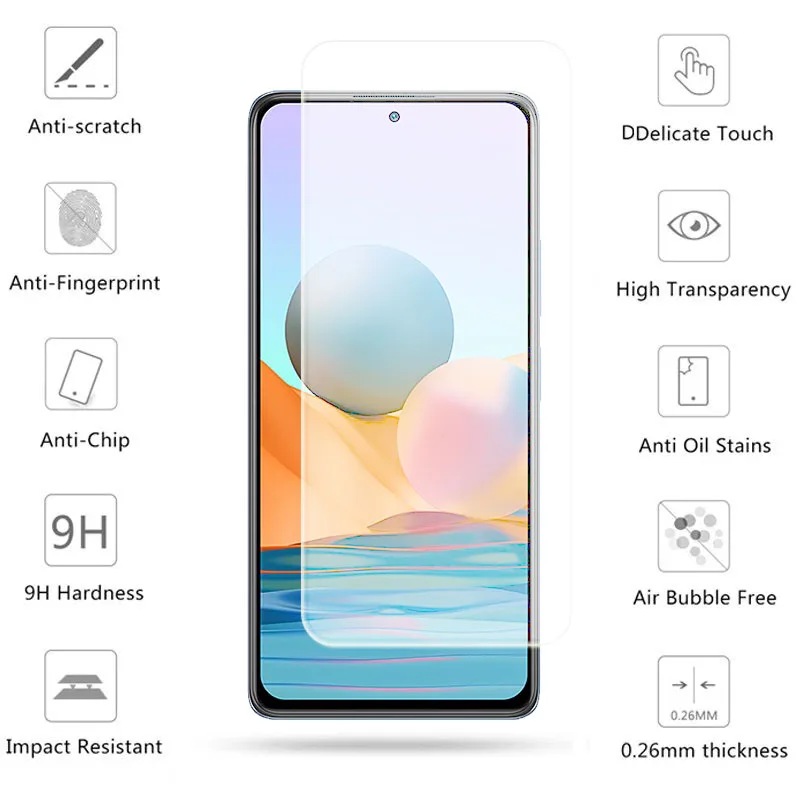 Protector de pantalla de vidrio templado para Redmi 10, pel&iacute;cula protectora de vidrio templado para Redmi 10, Note 10 Pro-1