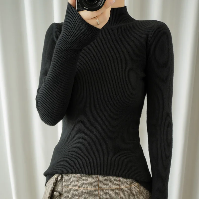 

Зимняя женская вязаная водолазка, кашемировый свитер 2020, повседневный базовый пуловер, черный джемпер