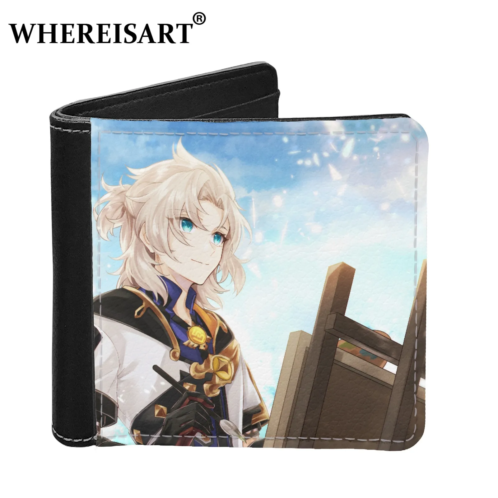 

WHEREISART Diaphanous Design Game Genshin Impact Young Men Wallet Superior Albedo PU Leather Money Key Bag Short Snug Card Purse