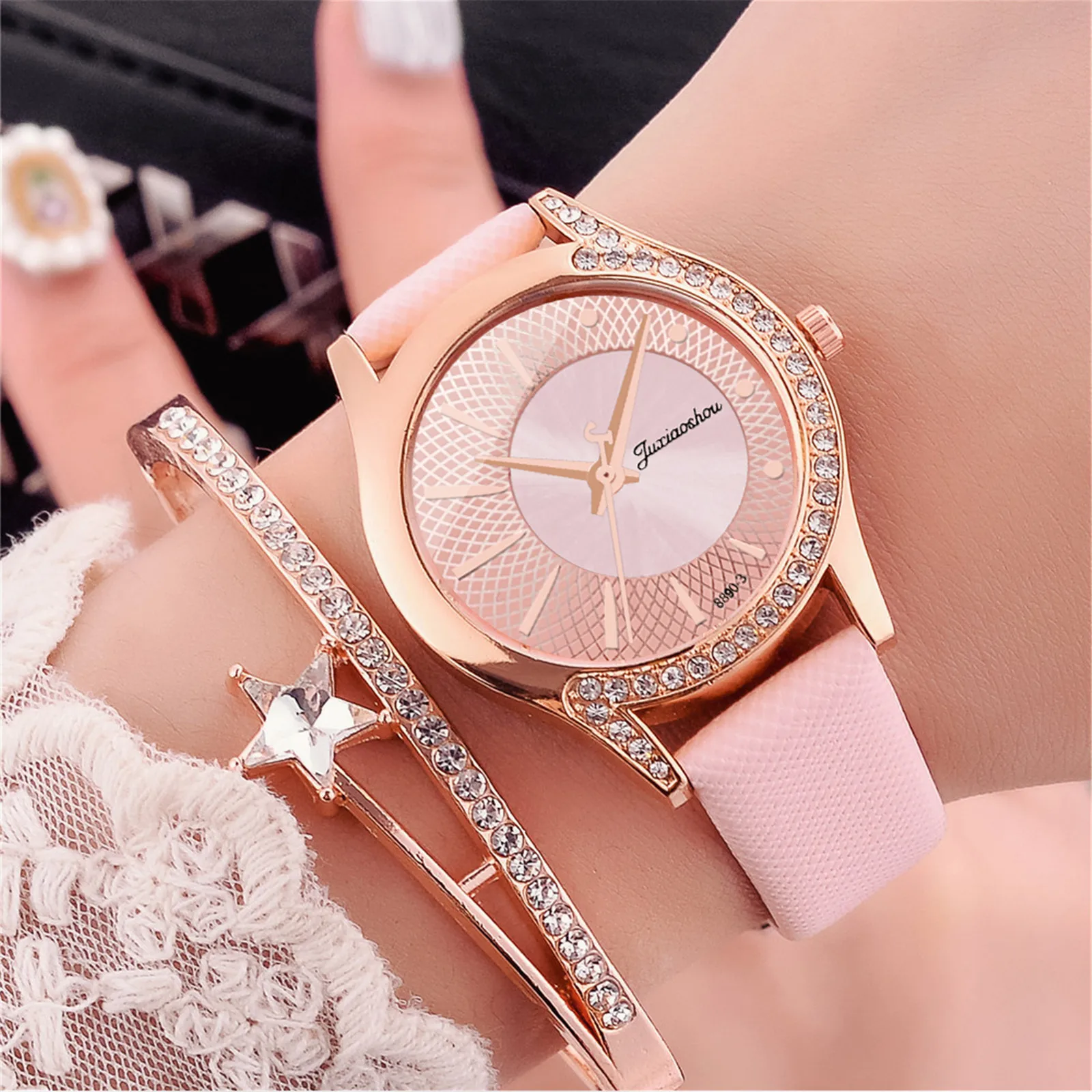 Montre Femme Модные Стразы часы из нержавеющей стали с кожаным ремешком наручные на
