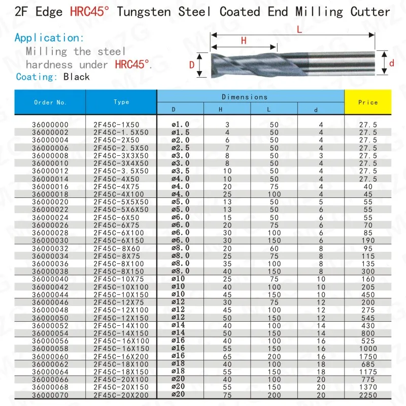 Твердосплавные концевые фрезы MOSASK из вольфрамовой стали с 2 канавками HRC45 мм 3 4 6