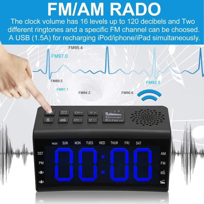 Alarm Clock for Heavy Sleepers Radio with FM AM USB Charger Bedrooms Slee | Дом и сад