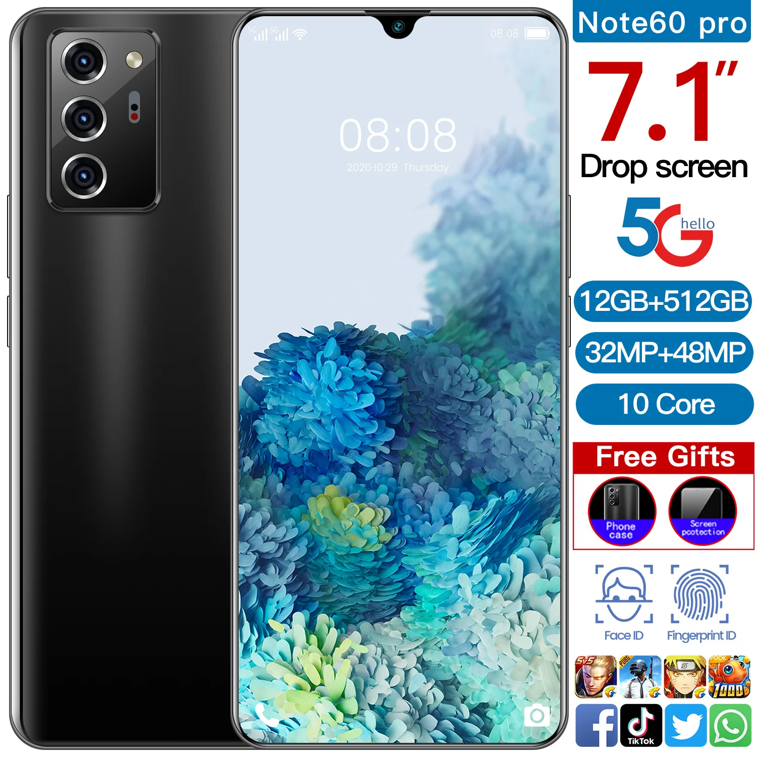 

Новые смартфоны Cectdigi Note60 Pro, 7,1 дюйма, 12 Гб, 512 ГБ, 32 Мп + 48 МП, Android 10, 5600 мАч, двойная SIM-карта