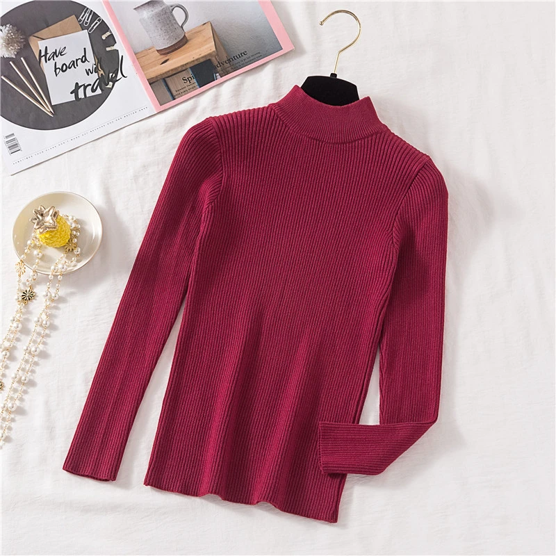 Женский вязаный свитер мягкий Однотонный с высоким воротником Модный женский