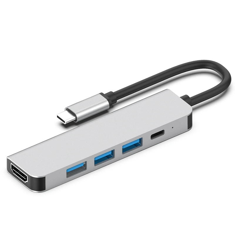 

USB-концентратор 5 в 1, USB C-HDMI адаптер 4K @ 30 Гц HDMI 3 порта USB3.0 PD 3,0 ДЛЯ NS Switch и других ноутбуков типа C