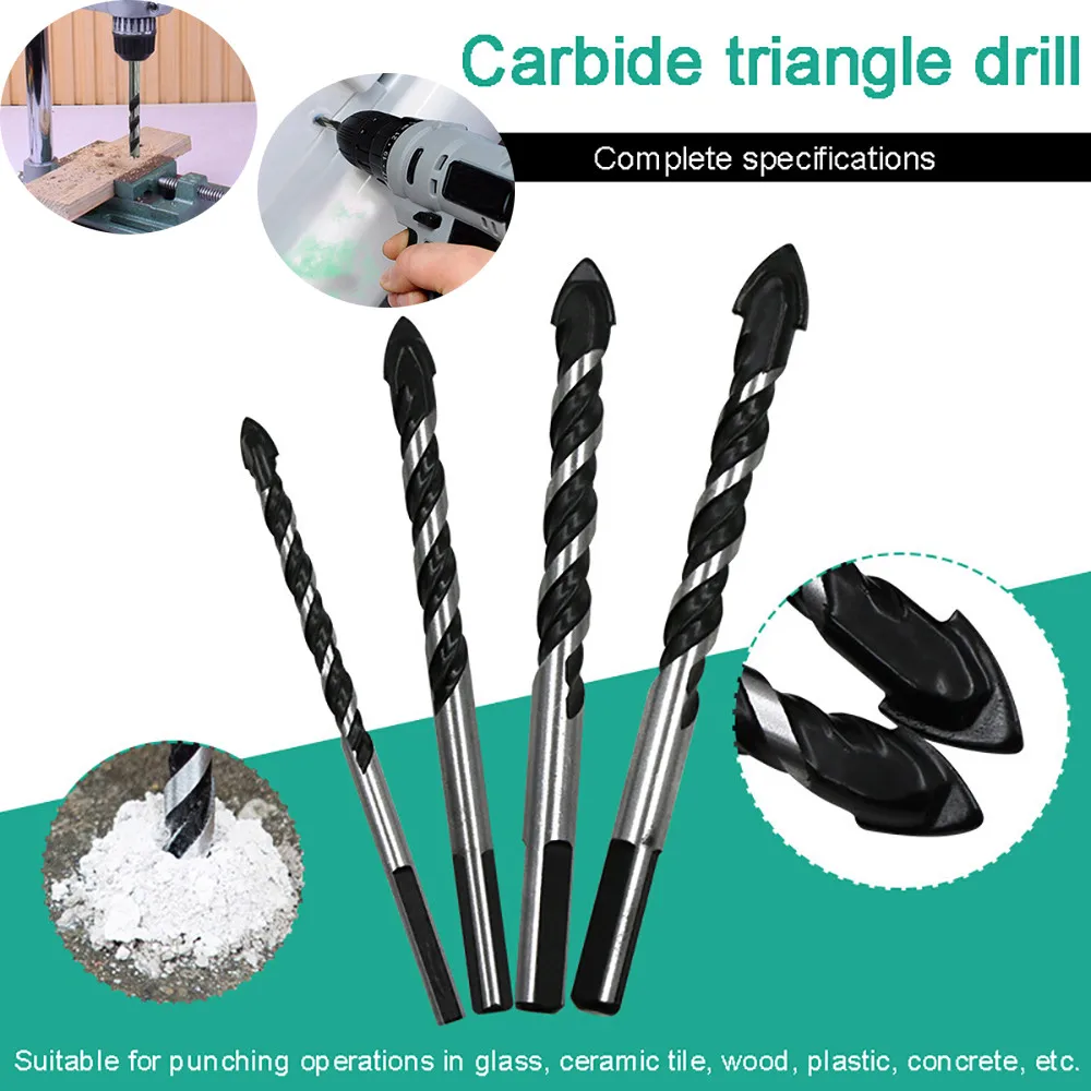 

6/8/12MM Multi-functional Glass Drill Bit Tungsten Steel Metal Alloy Triangle Drill Bits for Ceramic Wall Glass Concrete Hole Op