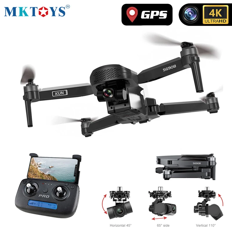 MKTOYS GPS 4K Drone SG908 Профессиональный RC дроны регулируемый 3 оси HD Камера Follow Me (следуй