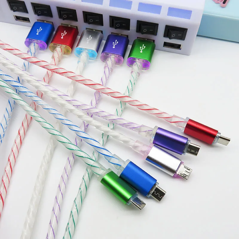 Светодиодный светящийся поток данных USB зарядное устройство Тип C/Micro USB/8 контактный кабель для зарядки для iPhone X 6 samsung S7 s9 S6 xiaomi зарядный провод шнур