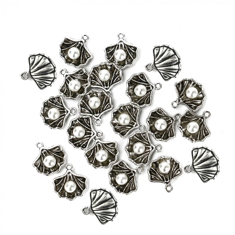 10Pcs Antique Silver Милый ракушками Sea Shell Подвески океан Стиль анклет(браслет на ногу браслет Цепочки и ожерелья ювелирных украшений Hand-Made Craft аксессуары 10/13 шт - Окраска металла: 10Pcs Antique Silver