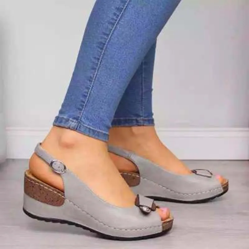 2021 New Women Summer Sandals Wedge Fish Mouth Buckle Shoes Casual Fashion Solid Beach Ladies Plus Size | Обувь