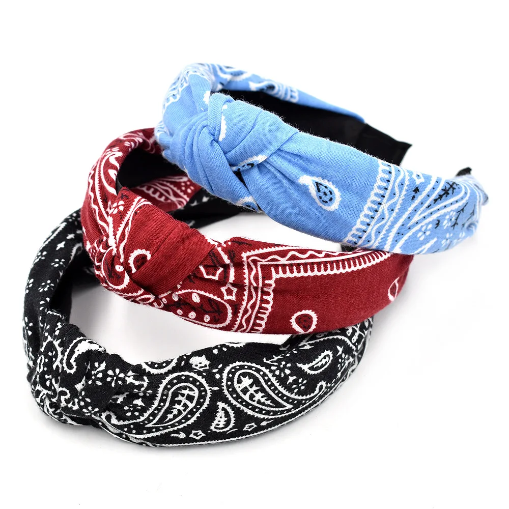 

Vintage Women Paisley Print Headbands Bohemia Wide Cross Knot Hair Bands Bezel Yoga Hair Hoop Girls Hair Accessories 2021